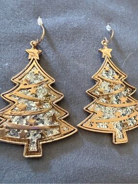Gold Glitter Christmas Tree Drop Earrings for Women